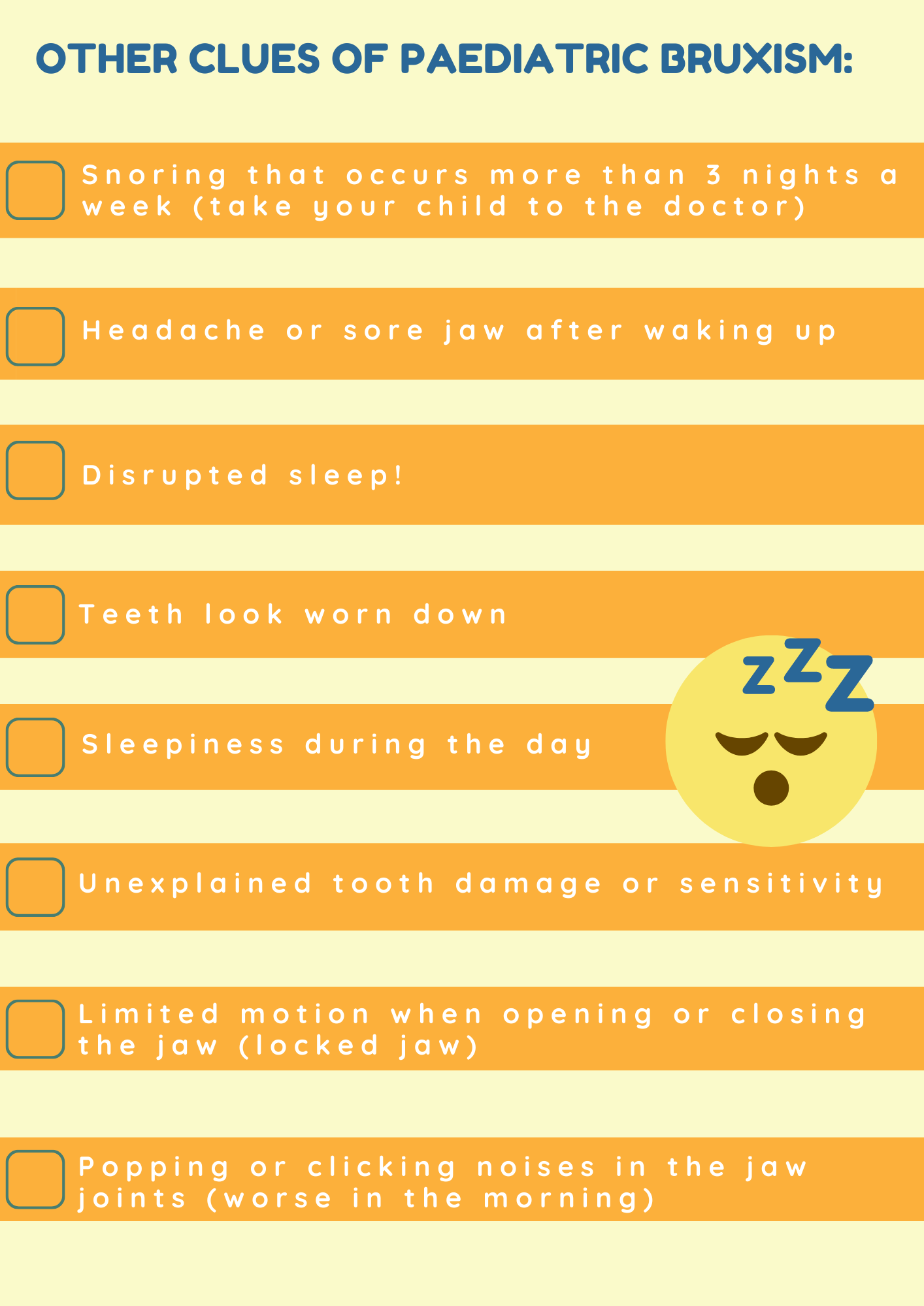 A paediatric bruxism checklist created for parents by Mona Vale Dental 